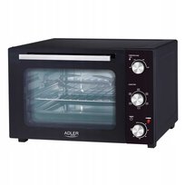 Piekarnik elektryczny Adler AD6025, 35L, konwekcja, rożen, czarny - nowoczesne rozwiązania do Twojej kuchni, 1500W, 5 trybów pieczenia, drzwi z hartowanego szkła. Idealny dla rodzin. Adler