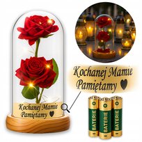 PIĘKNA RÓŻA WIECZNA LED W SZKLE NA GRÓB, ZNICZ NA BATERIE + GRAWER, NOWOŚCI