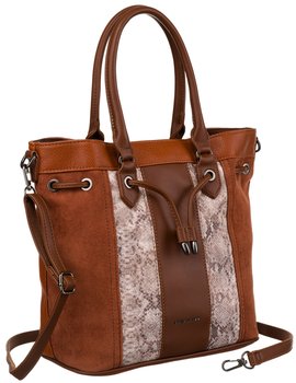 Piękna torebka damska shopper na suwak skóra ekologiczna wężowy wzór David Jones, brązowy - DAVID JONES