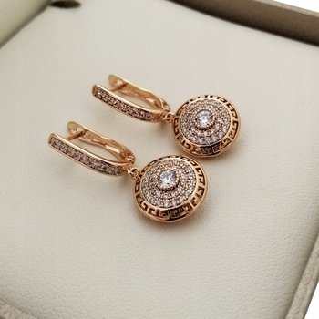 Piękne Złote Kolczyki Wiszące Z Cyrkoniami 18K Stal Chirurgiczna Prezent - Golden Celebrity