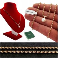 PIĘKNY DAMSKI ZŁOTY ŁAŃCUSZEK ZE STALI CHIRURGICZNEJ + ZAWIESZKA PERŁA 50CM