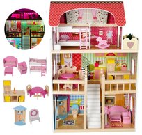 PIĘKNY DREWNIANY DOMEK DLA LALEK z LED i Meblami - Wysoki 90 cm Kolorowy