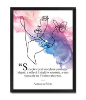 Piekny obraz na ścianę do salonu motyl kobieta z cytatem Anthony de Mello