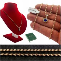 PIĘKNY ZŁOTY DAMSKI ŁAŃCUSZEK STAL 316 LŚNIĄCA GRANATOWA ZAWIESZKA DLA NIEJ