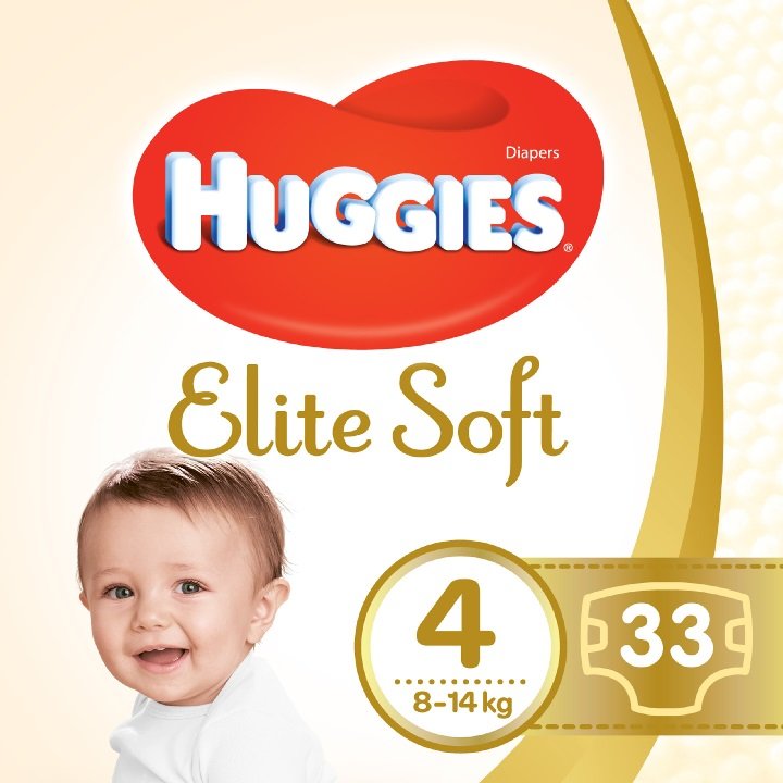 HUGGIES, Elite Soft , pieluchy 4, 8-14 kg, 33 szt.