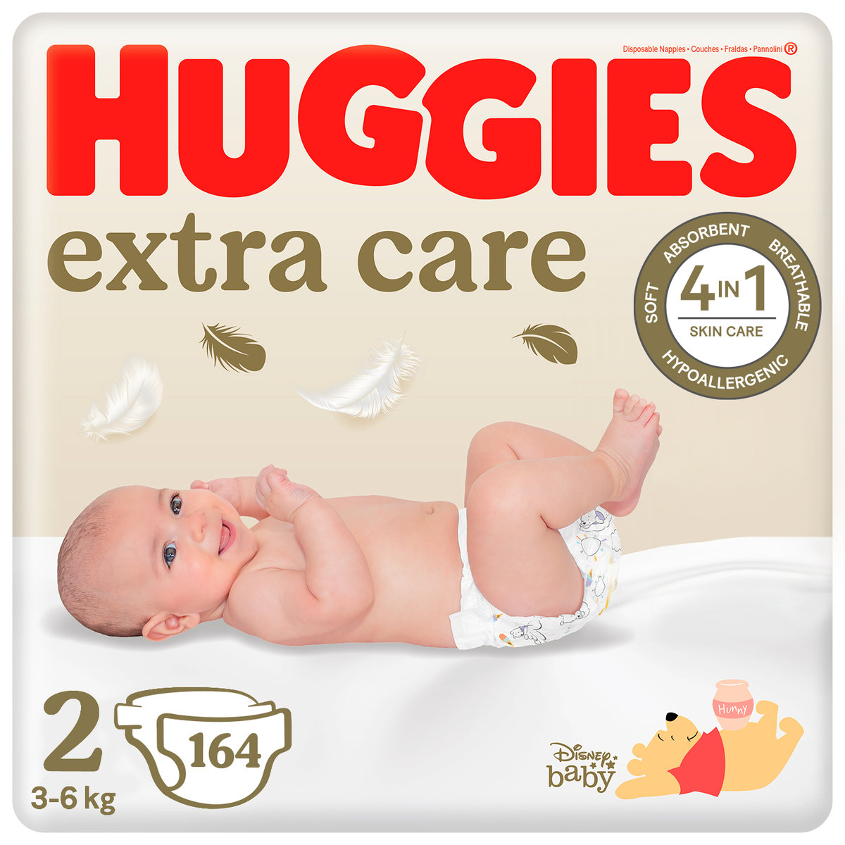 Pieluszki Huggies Extra Care Rozmiar 2 (3-6Kg) 164 Szt - Huggies