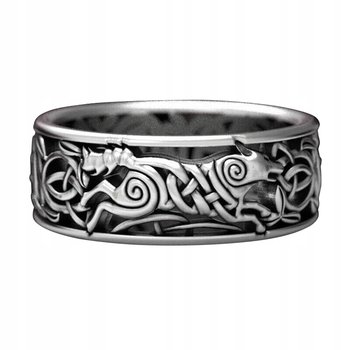 PIERŚCIEŃ SYGNET Wikingów NORDYCKI WILK RUNA 148 - Inna marka