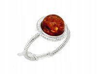 Pierścionek DELIKATNY srebrny BURSZTYN SREBRO ROZMIAR 20 oczko koniak FILM