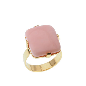 Pierścionek - Opal Różowy prostokąt w srebrze złoconym-2 - Skorulski Jewellery