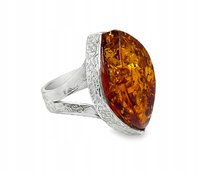 Pierścionek ozdobny duży srebrny z bursztynem bałtyckim ROZMIAR 19