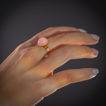 Pierścionek regulowany z Agatem różowym w srebrze złoconym-11 (Średnica wewnętrzna 16 mm) +/- 2 rozmiary regulacji - Skorulski Jewellery