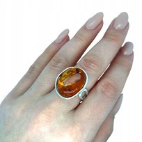 Pierścionek srebrny BURSZTYN SREBRO KONIAK 14 +/- dwa rozm regulowany