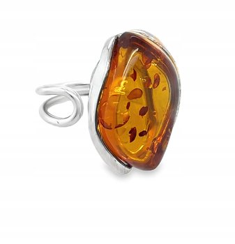 Pierścionek srebrny BURSZTYN SREBRO ROZMIAR 17 REGULOWANY koniak - Ambermark