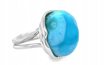 Pierścionek srebrny DUŻY z LARIMAREM NIEBIESKI ROZMIAR 16 REGULOWANY - Ambermark