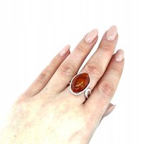 Pierścionek srebrny Z BURSZTYNEM 925 DUŻY 14 +/- dwa rozm regulowany