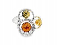 Pierścionek srebrny z bursztynem bałtyckim regulowany rozmiar 13