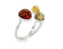 Pierścionek srebrny z bursztynem regulowany , Rozm. 17 +/- dwa rozm.