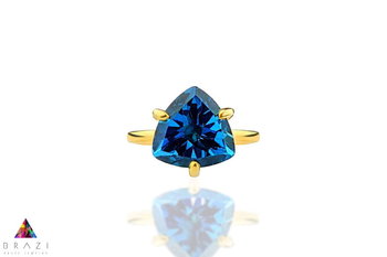 Pierścionek Topaz London Blue 4 ct. Trylion złoto 585 [Rozmiar: M (15 - 18)] - Brazi Druse Jewelry