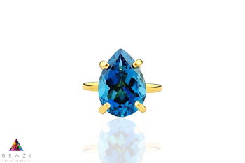 Pierścionek Topaz London Blue 6 ct. Kropla złoto 585 [Rozmiar: S (10 - 14)] - Brazi Druse Jewelry