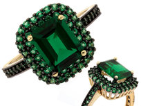 Pierścionek złoty 585 elegancka markiza ze szmaragdami z czarnym rodem S