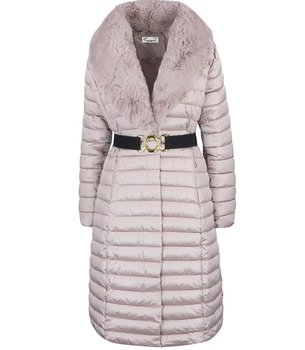 Pikowana kurtka płaszcz z odpinanym futerkiem Ciepła MARY-XL - Agrafka