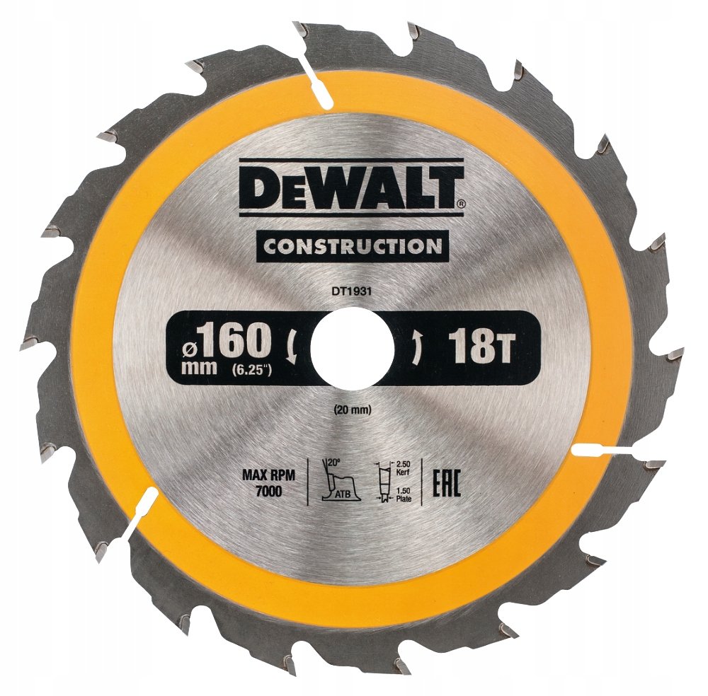 Piła tarczowa DEWALT, 160x20 mm