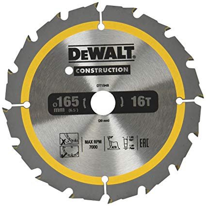 Piła tarczowa DEWALT, 165x20 mm