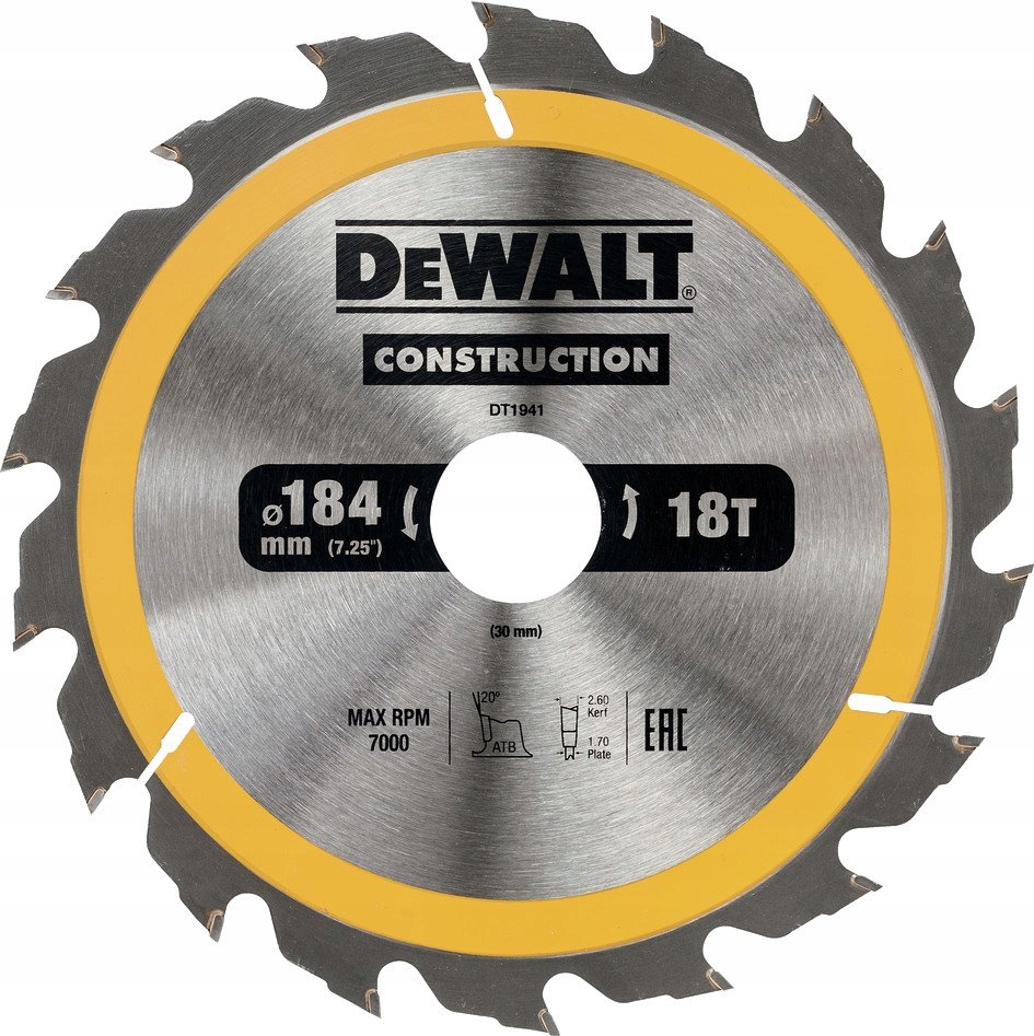 Piła tarczowa DEWALT, 184x30 mm