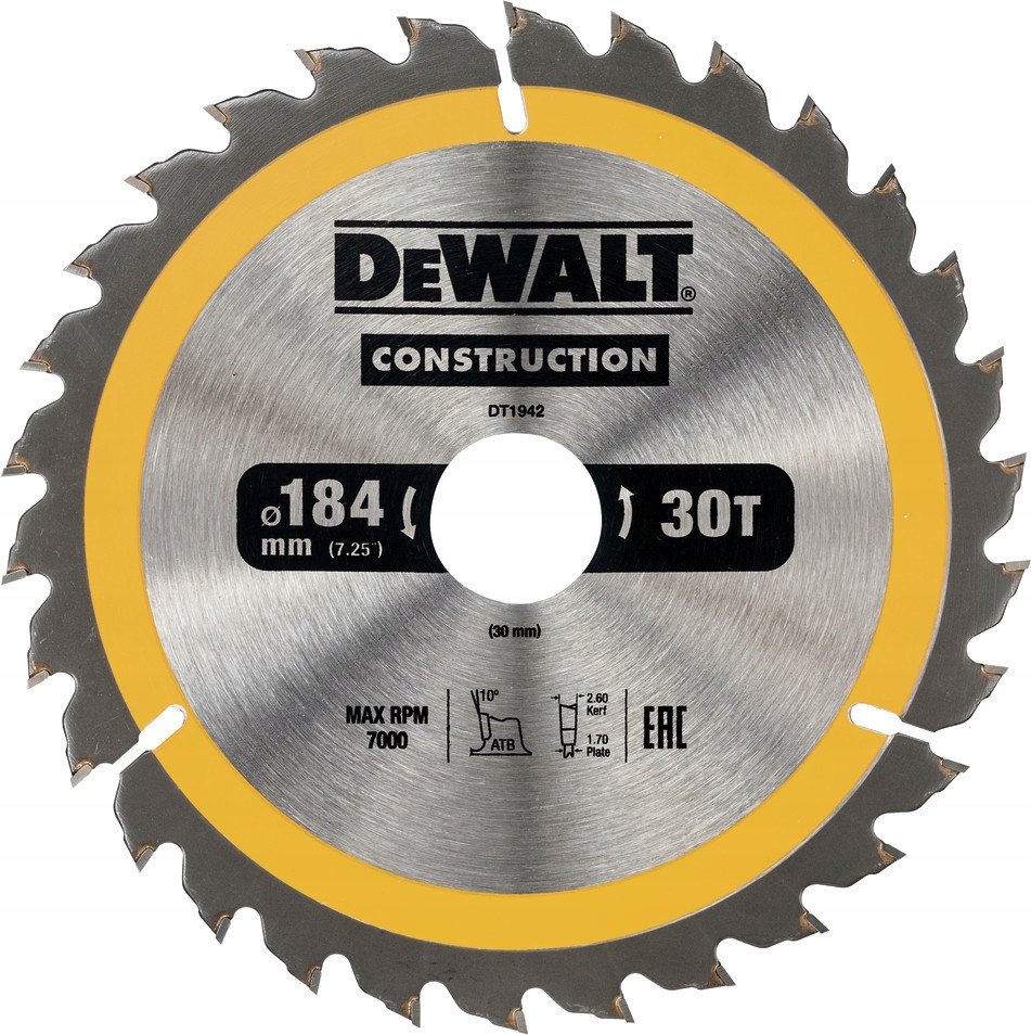 Piła tarczowa DEWALT, 184x30 mm