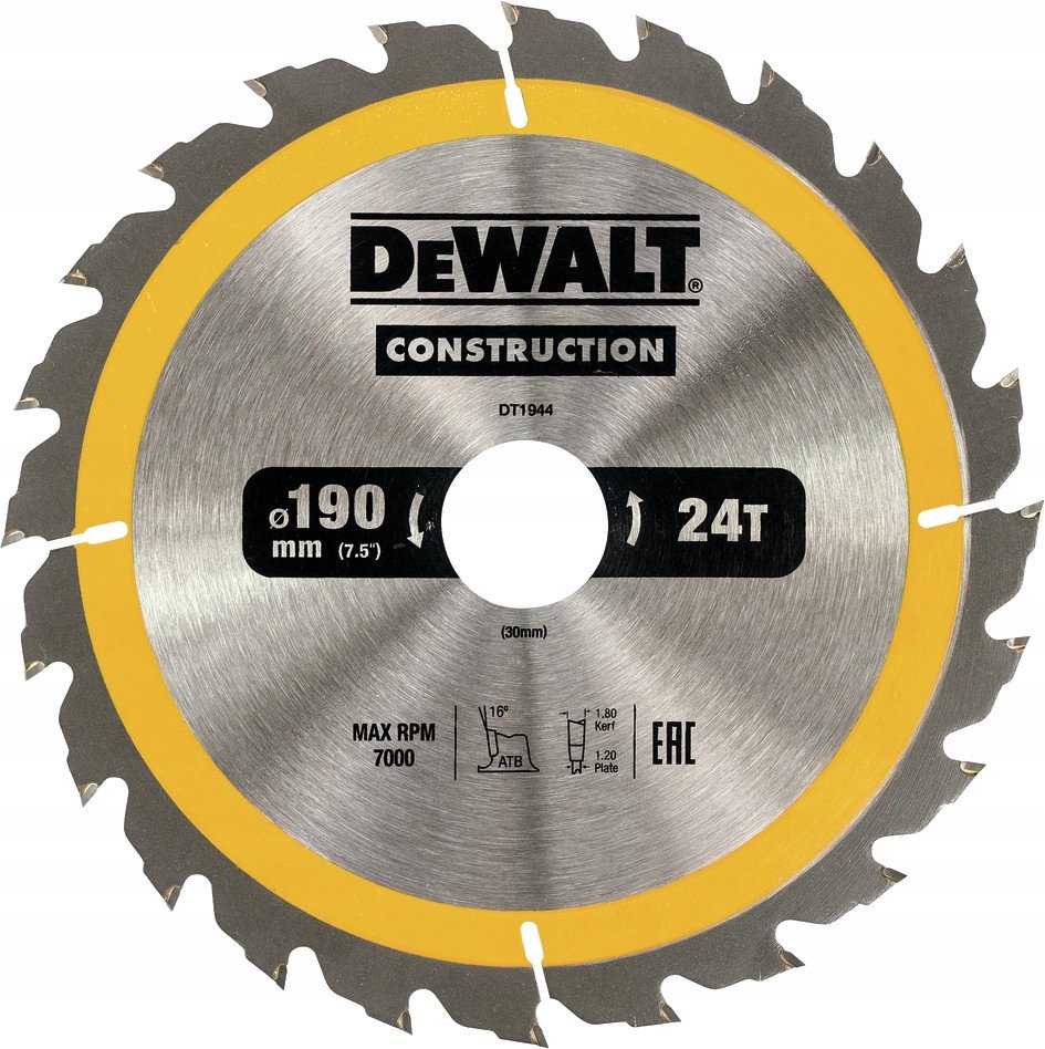 Piła tarczowa DEWALT, 190x30 mm