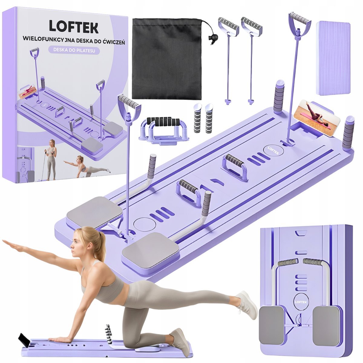 LOFTEK Loftek Pilates Reformer Deska Do Ćwiczeń 10W1 Wielofunkcyjna Z Uchwytami Do Pompek