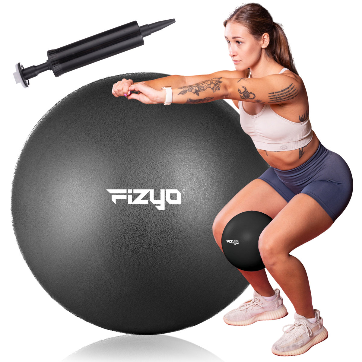 Fizyo Piłka do Pilatesu Jogi FIZYO Rehabilitacyjna Dmuchana Miękka Fitness 22cm — Czarna