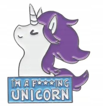 Pin przypinka metalowa srebrna jednorożec i'm a f****ng unicorn - DKM