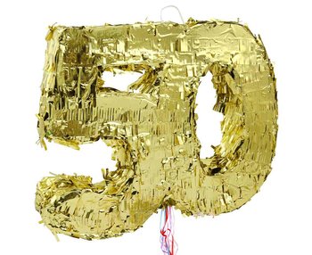 Piniata cyfra „50”, metaliczna złota, foliowa, 50x40.5x8 cm - GoDan