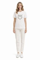 PINKO BIAŁY T-SHIRT Z CEKINOWYM ZDOBIENIEM I OKRĄGŁYM DEKOLTEM M 1I4A Pinko