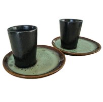 Pintocer - Zestaw Filiżanek Do Kawy Espresso Z Czarnej Kamionki Bez Uchwytu (Czarny/Zielony 2)