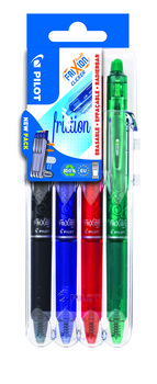 Pióra kulkowe, Pilot Frixion Clicker Blister, 4 kolory czarny, niebieski, czerwony, zielony