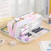 Piórnik rozkładany dla dziewczynki, PR04KOL UPOMINKARNIA, tęcza, jasnoróżowy