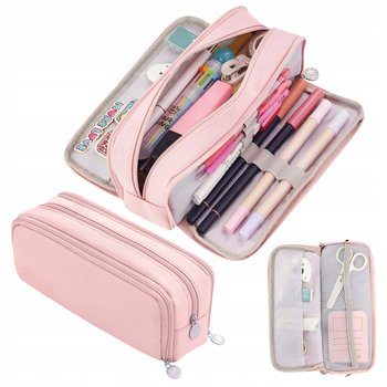 PIÓRNIK SZKOLNY DUŻY DO SZKOŁY SASZETKA WIELOFUNKCYJNY TRZYKOMOROWY RÓŻOWY - DomoweHity24