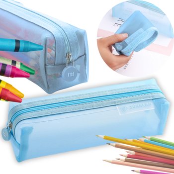 Piórnik Szkolny Przezroczysty Saszetka Do Szkoły Młodzieżowy Siatka Niebieski - Imiti