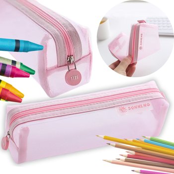 Piórnik Szkolny Przezroczysty Saszetka Do Szkoły Młodzieżowy Siatka Różowy - Imiti