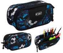 Piórnik szkolny saszetka do szkoły dwukomorowy piłka football Peterson czarny niebieski