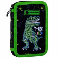 Piórnik z wyposażeniem dwukomorowy dla chłopca, ASTRABAG, dinozaury, czarny ASTRABAG