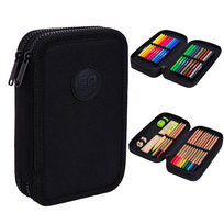 Piórnik z wyposażeniem dwukomorowy dla dzieci CoolPack Jumper Eco 2 gładki czarny