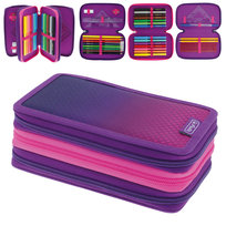 Piórnik z wyposażeniem dwukomorowy dla dzieci, Herlitz, gładki, fioletowy