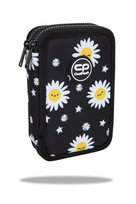 Piórnik z wyposażeniem dwukomorowy dla dziewczynki CoolPack Jumper 2 Daisy Black kwiaty, 35 elementów CoolPack