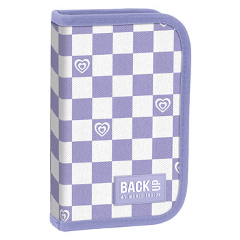 Piórnik z wyposażeniem jednokomorowy dla dziewczynki, BackUp, szachownica, fioletowy - BackUp