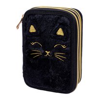 Piórnik Z Wyposażeniem Trzykomorowy Astrabag Jumbo Fluffy Kitty Black Ac31, 47 elementów ASTRABAG