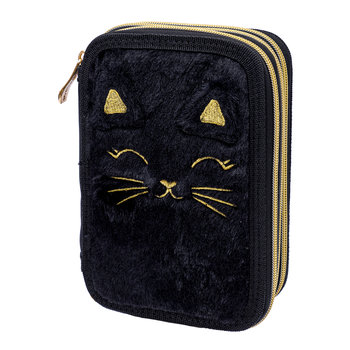 Piórnik z wyposażeniem trzykomorowy Astrabag JUMBO FLUFFY KITTY BLACK AC31 - ASTRABAG