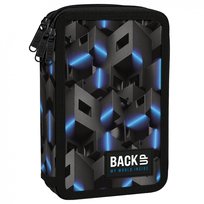 Piórnik z wyposażeniem trzykomorowy dla chłopca, 3D BackUp, geometryczny, czarny